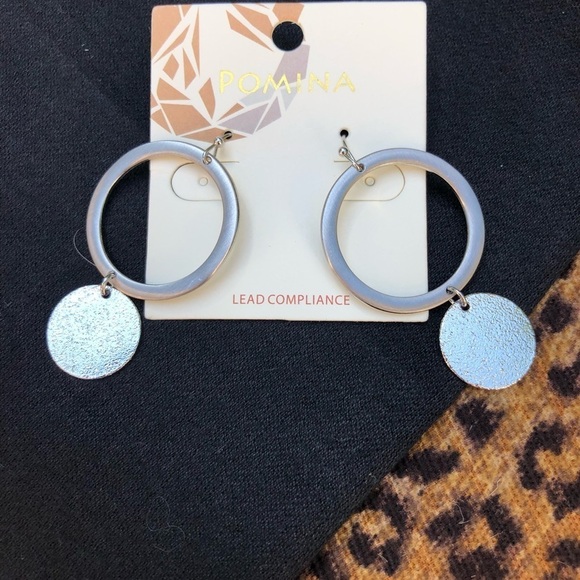 Silver Circle and Disk Dangle Earrings - Picture 1 of 5
